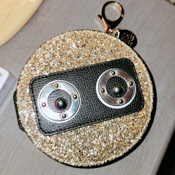 🤖HENRI BENDEL ROBOT GOLD GLITTER CENTENNIAL STRIPE BAG CHARM COIN PURSE♡♡NEW◇◇ - Picture 5 of 10